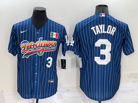 Men's Los Angeles Dodgers #3 Chris Taylor Navy Mexico Rainbow Cool Base Stitched Baseball Jersey